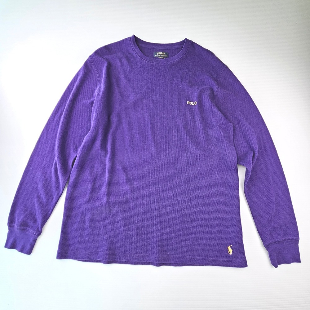 Polo Ralph Lauren Men Purple Waffle Knit Thermal Long Sleeve Shirt PWLC2R Medium